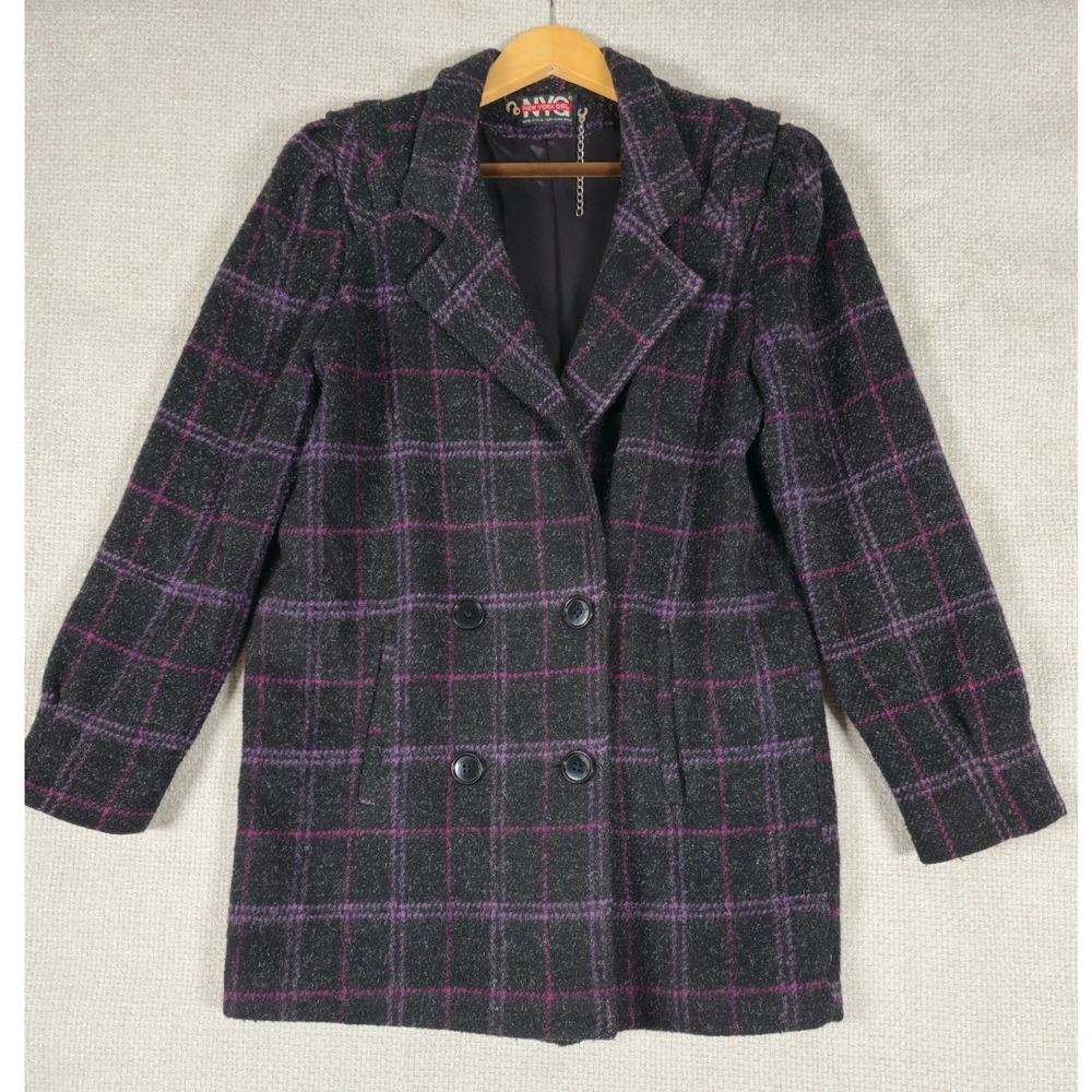 NEW YORK GIRL Plaid Double Breasted Blazer Jacket Women Size 8 Purple Black‎